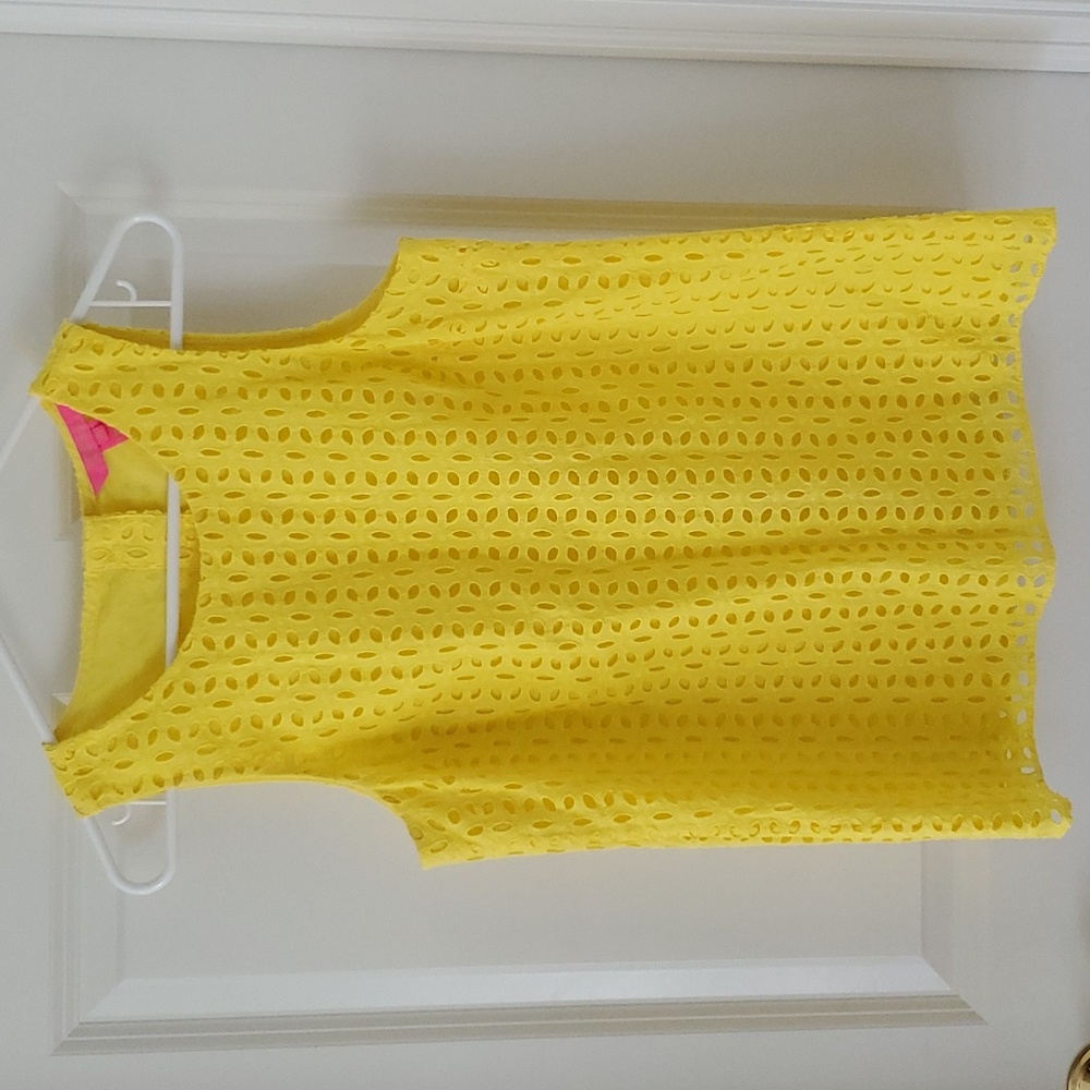 Lilly Pulitzer Yellow Eyelet Sleeveless Lined Top Size XS